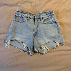 Distressed Light Blue Denim Shorts